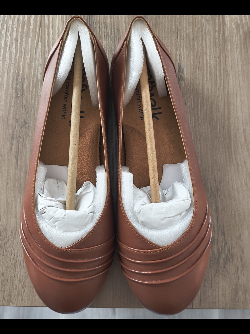SoftWalk Women's Tan Ballet Flats with Pleated Detail